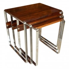 Trio of wood and nickel nesting tables